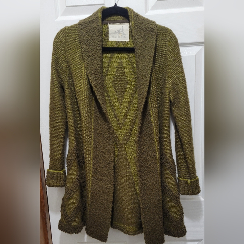 ANTHROPOLOGIE Angel Of The North Green Textured Knit Cardigan